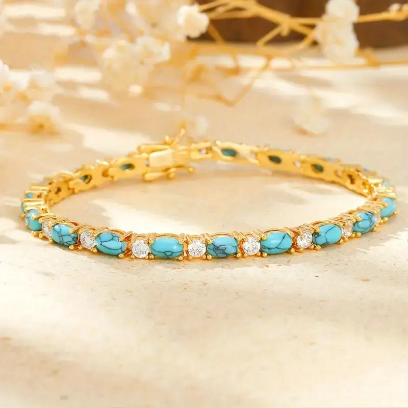 Natural Turquoise Stone Bracelet | Gold
