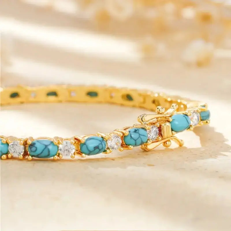 Natural Turquoise Stone Bracelet | Gold