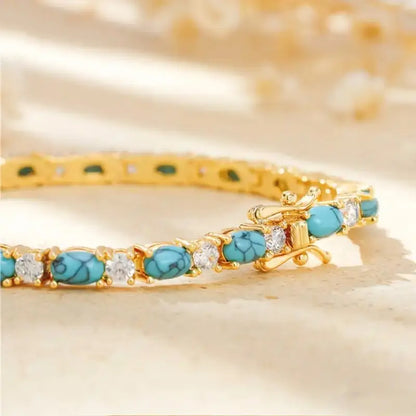 Natural Turquoise Stone Bracelet | Gold