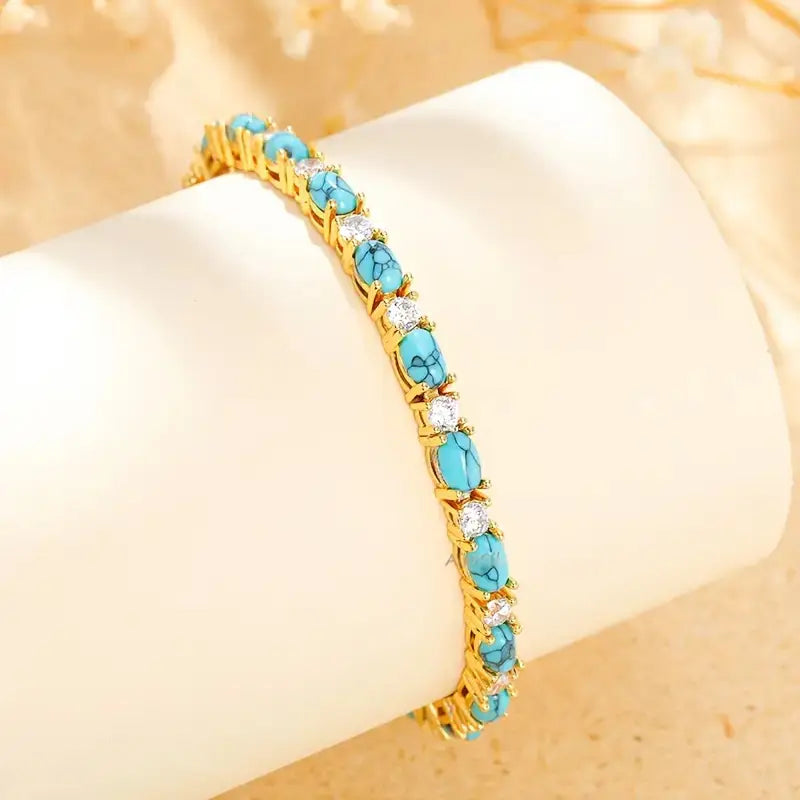 Natural Turquoise Stone Bracelet | Gold