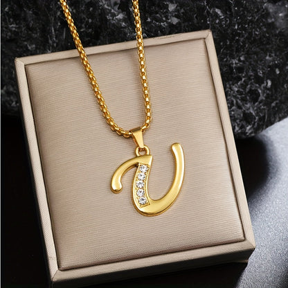 Crystal Accent Initial Necklace | Gold