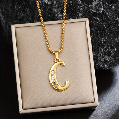 Crystal Accent Initial Necklace | Gold