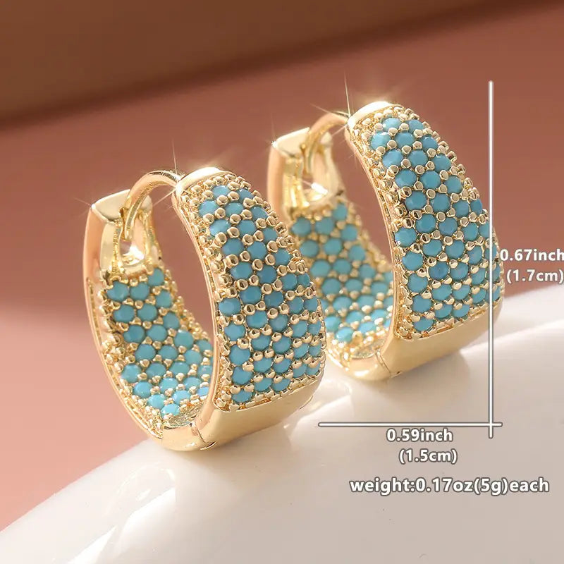Golden-Tone Turquoise Beaded Hoop Earrings | Gold