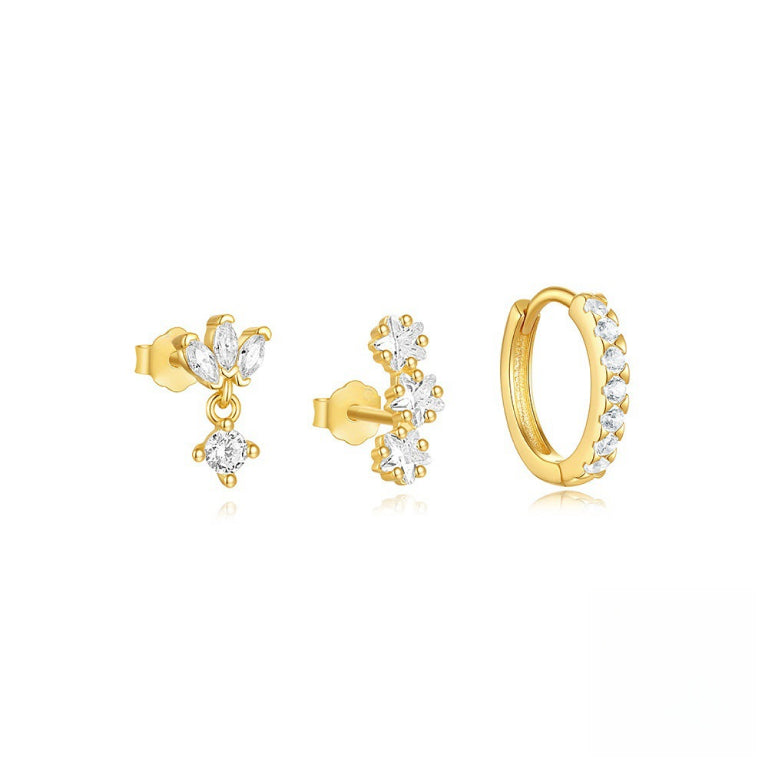 Trio Mila Essentials One-Sided Earrings Set | Gold