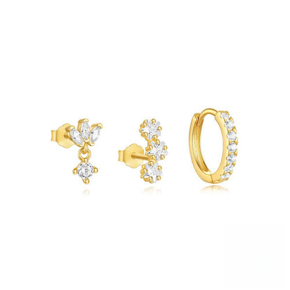 Trio Mila Essentials One-Sided Earrings Set | Gold