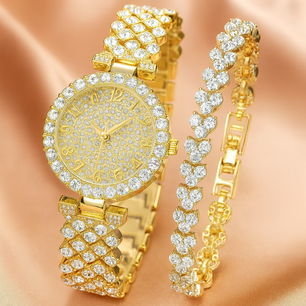 Luxe Radiance Gold Watch & Bracelet Set | Gold