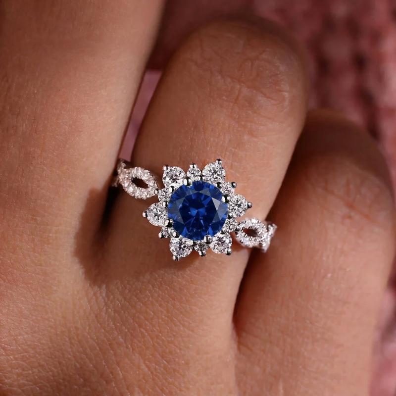 Crystal Turquoise Flower Ring | White Gold