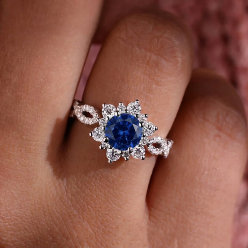 Crystal Turquoise Flower Ring | White Gold