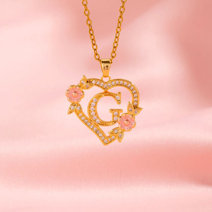 Floral Charm Initial Necklace | Gold