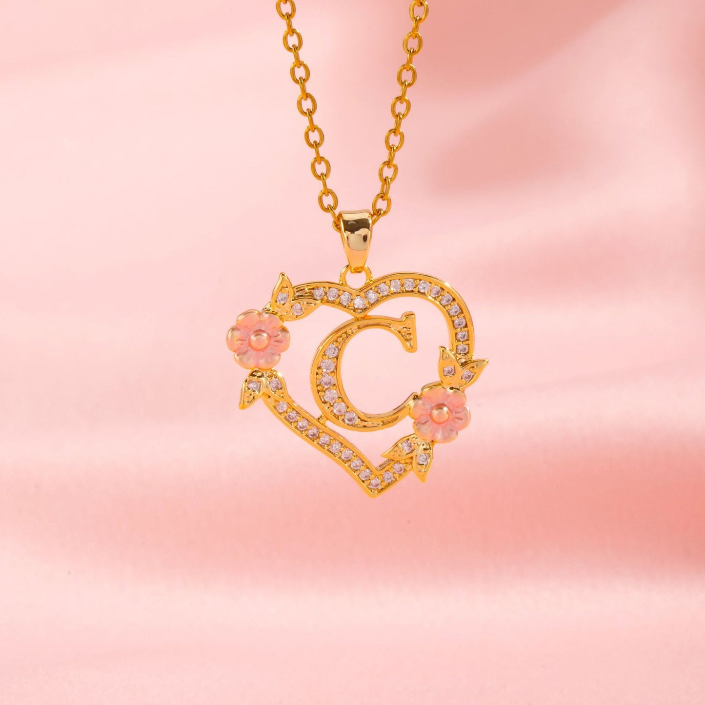 Floral Charm Initial Necklace | Gold