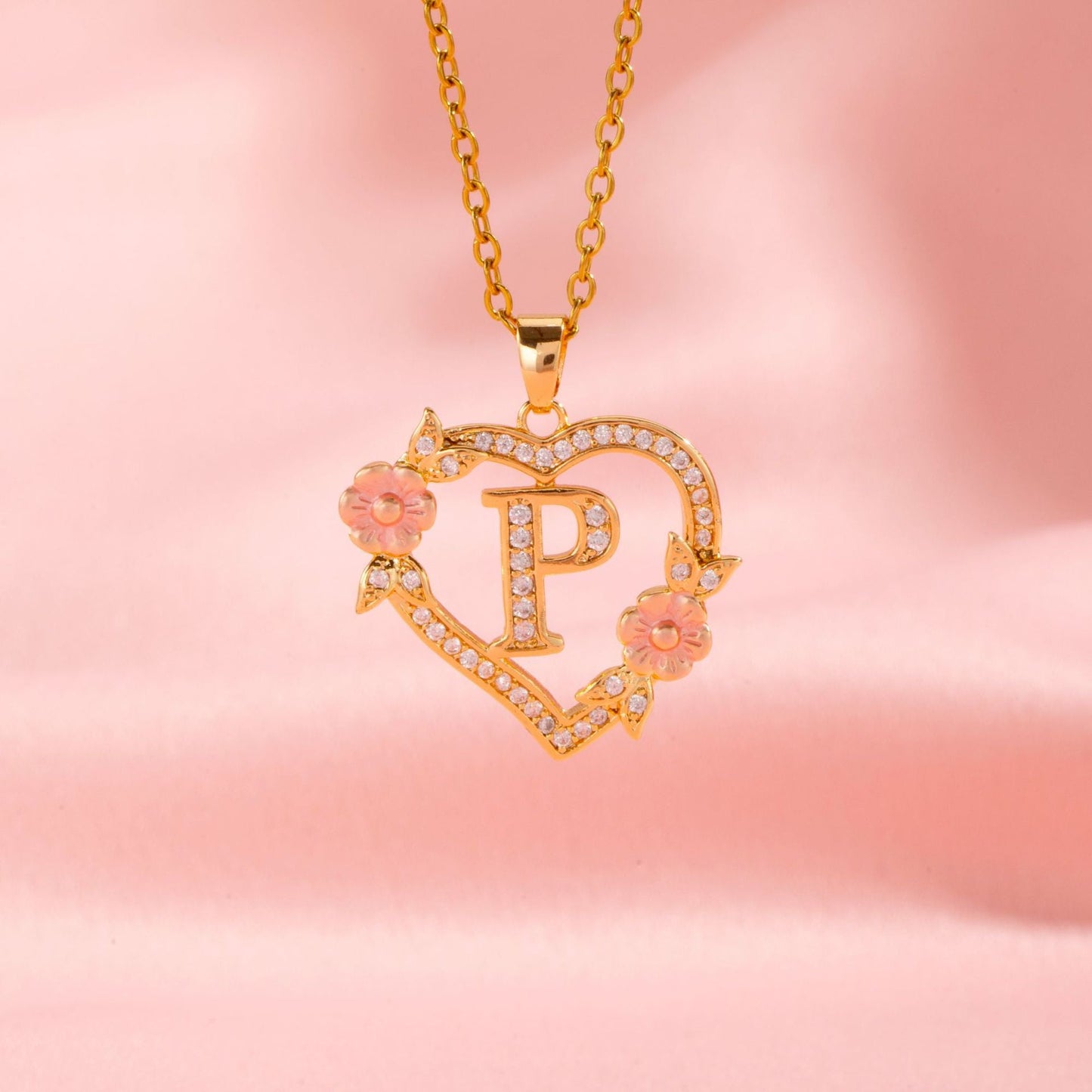Floral Charm Initial Necklace | Gold