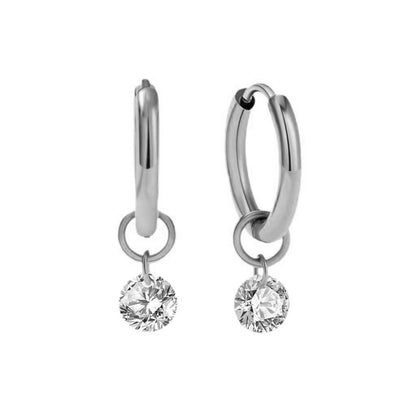 Larmes de Lune Stone Hoop Earrings | White Gold